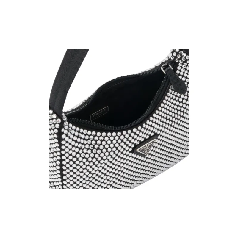 PRADA Satin Fabric Hobo Bag Shoulder Bag Handbag Shoulder Bag Mini Women's Black-3