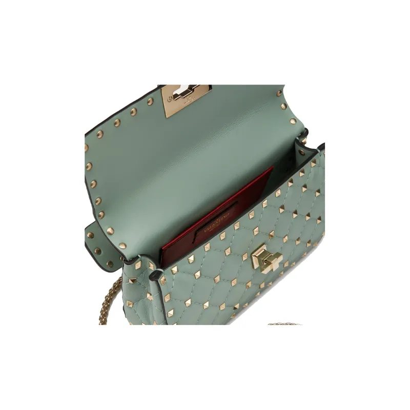 Valentino ROCKSTUD SPIKE Soft Sheep Leather Portable Crossbody Bag Shoulder Bag Small Size Women's Green-6
