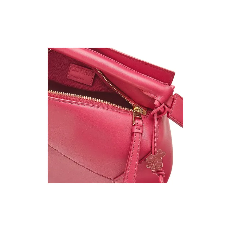 LOEWE Puzzle Edge Bag In Satin Calfskin Small Ruby Red Glaze-6