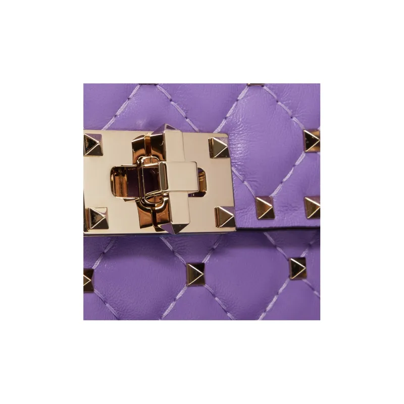 Valentino ROCKSTUD SPIKE Soft Sheep Leather Shoulder Bag Small Size Women's Purple-5