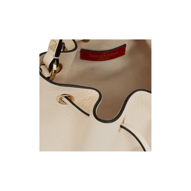 Valentino Rockstud Calfskin Bucket Bag Shoulder Bags Handbags Small Size Women's White-5