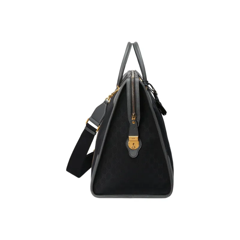 GUCCI Canvas With Leather Travel Bag Canvas Bag Shoulder Bag Crossbody Bag Handbag Extra Large Men's Black/Gray-2