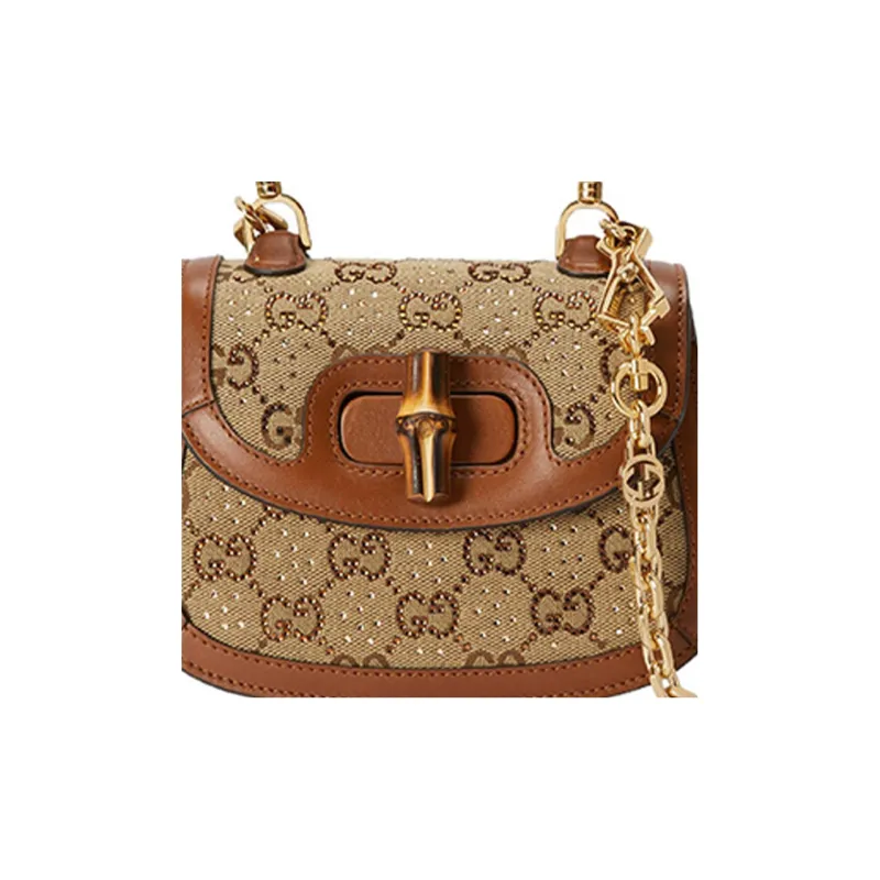 GUCCI Bamboo 1947 Canvas Shoulder Bag, Crossbody Bag, Handbag Mini Women's Beige/Brown-7