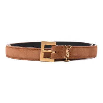 SAINT LAURENT Suede Square buckle Monogram Logo Belt