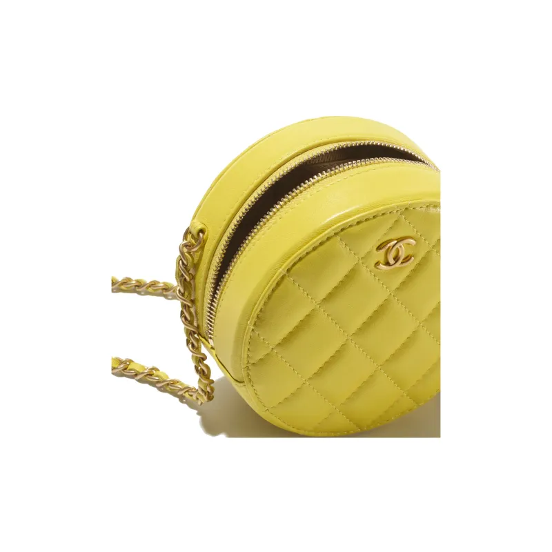 CHANEL Sheepskin Round Bag, Handheld Shoulder Bag, Crossbody Bag Women's Yellow-2