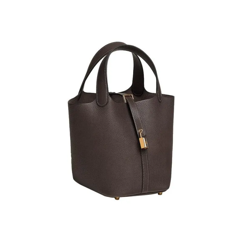 HERMES Picotin Lock Barenia Faubourg Saddle Leather Basket Bag Handbag Bucket Bag 18 Women's Ebony-2