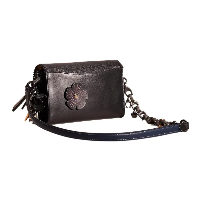 COACH Tabby Pebbled Leather With Calfskin And Suede One Shoulder Crossbody Clutches Small Size Women's Black-1