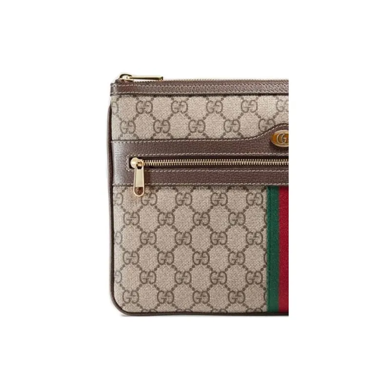 GUCCI Ophidia Canvas With Leather Clutch Women's Ebony/Brown-4
