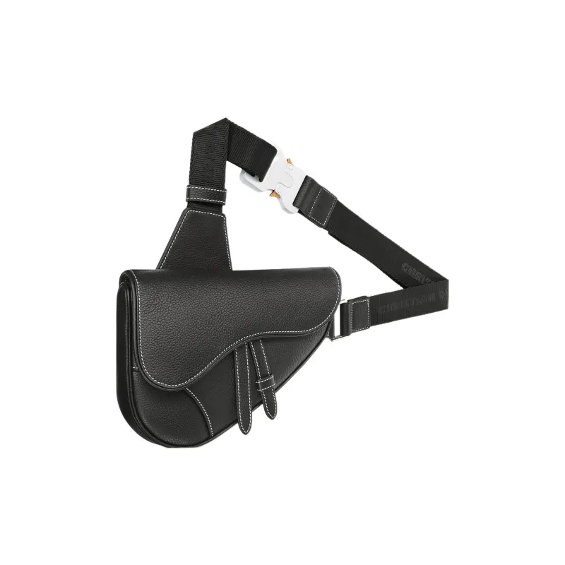 DIOR Saddle Grained Calfskin Saddle Bag Shoulder Bag Crossbody Bag Sling Bag Fanny Pack Mini Men's Black-1