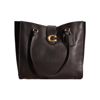 COACH Theo Tote Leather Tote Bag, Shopping Bag, Shoulder Bag, Handbag Large Size Women's Black