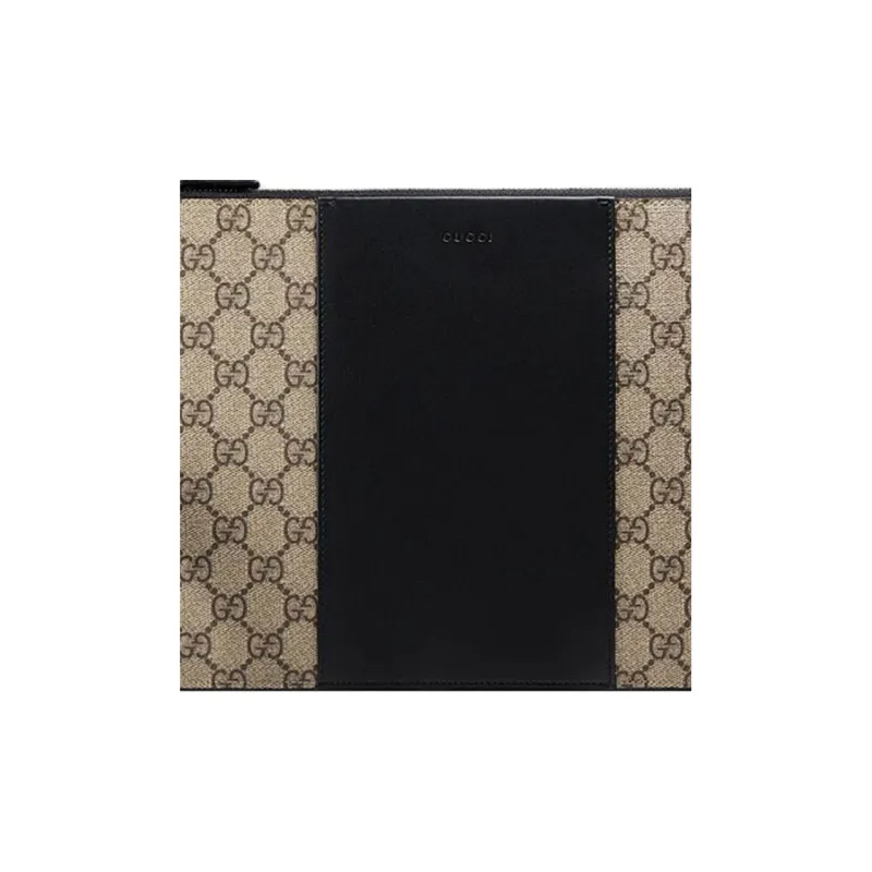 GUCCI Canvas With Leather Clutch Men's Ebony & Black-4