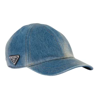 PRADA Triangle logo Denim Baseball Cap