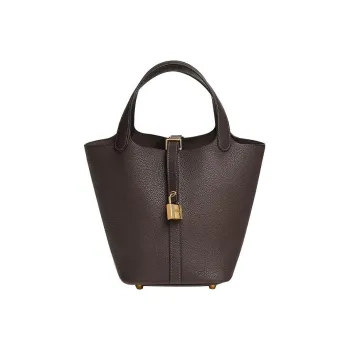 HERMES Picotin Lock Barenia Faubourg Saddle Leather Basket Bag Handbag Bucket Bag 18 Women's Ebony
