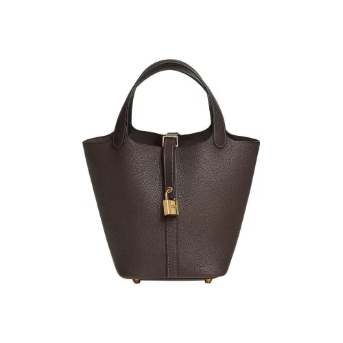 HERMES Picotin Lock Barenia Faubourg Saddle Leather Basket Bag Handbag Bucket Bag 18 Women's Ebony
