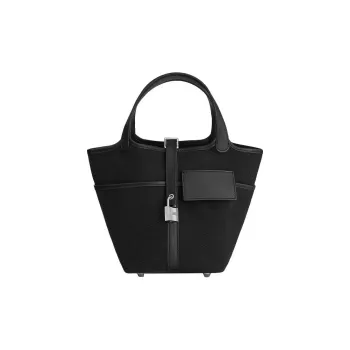 HERMES Picotin Lock Canvas With Swift Calfskin Canvas Bag Basket Bag Bucket Bag Handbag 18 Women's Noir Black