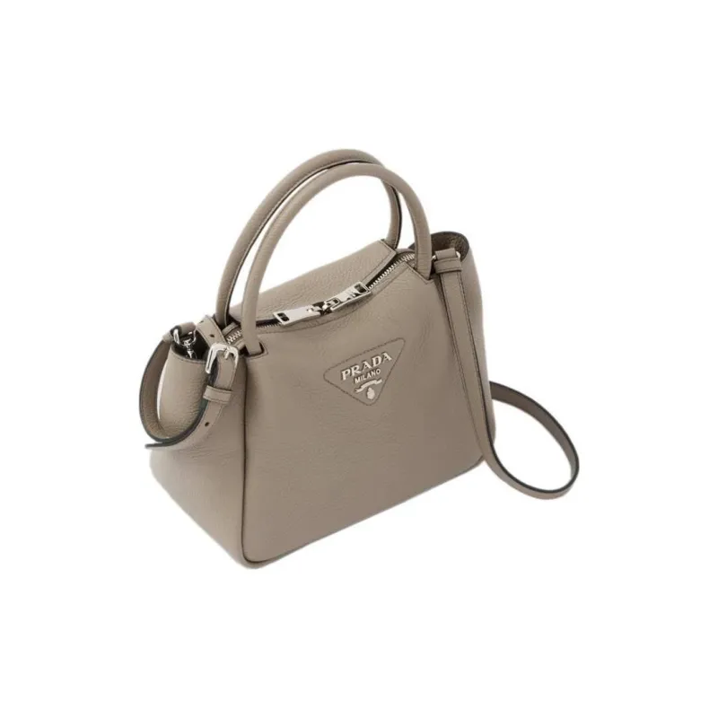 PRADA Leather Shoulder Bag Crossbody Bag Handbag Small Size Women's Mud Gray-1