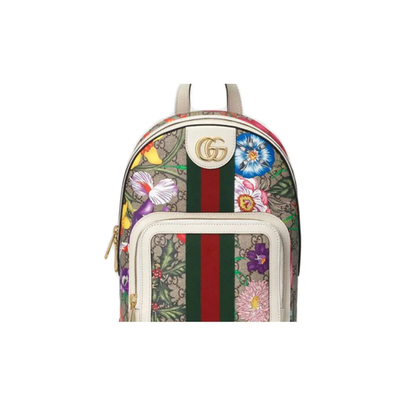 GUCCI Ophidia Canvas With Leather Backpack Small Size Women's Ebony/White/Multicolor-5