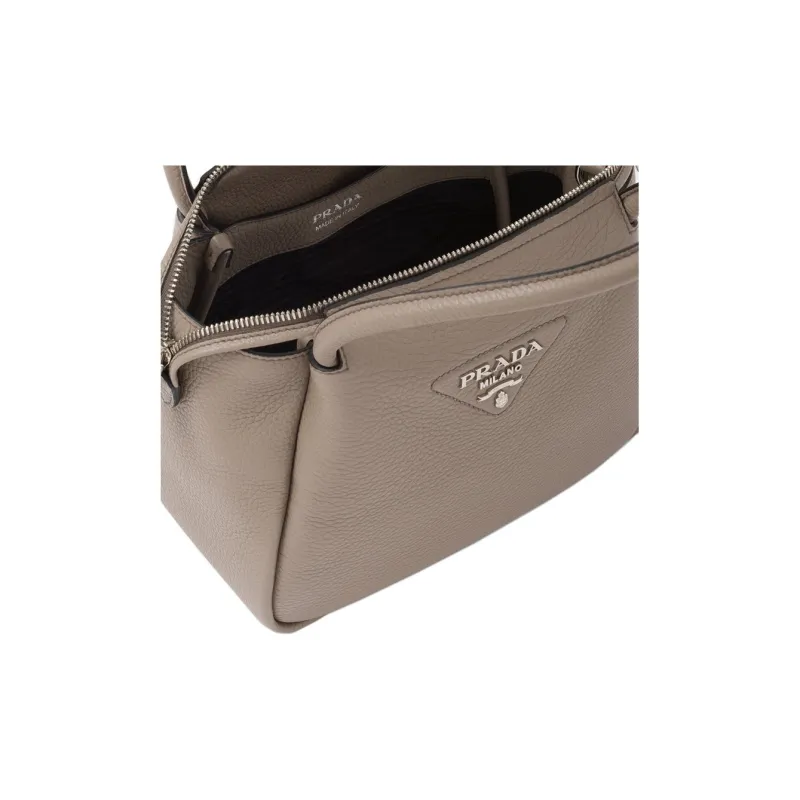 PRADA Leather Shoulder Bag Crossbody Bag Handbag Small Size Women's Mud Gray-4