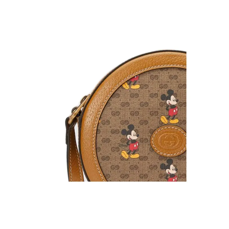 GUCCI Disney, Collaboration Canvas With Leather Round Bag, Shoulder Bag, Crossbody Bag Women's Ebony/Brown-5