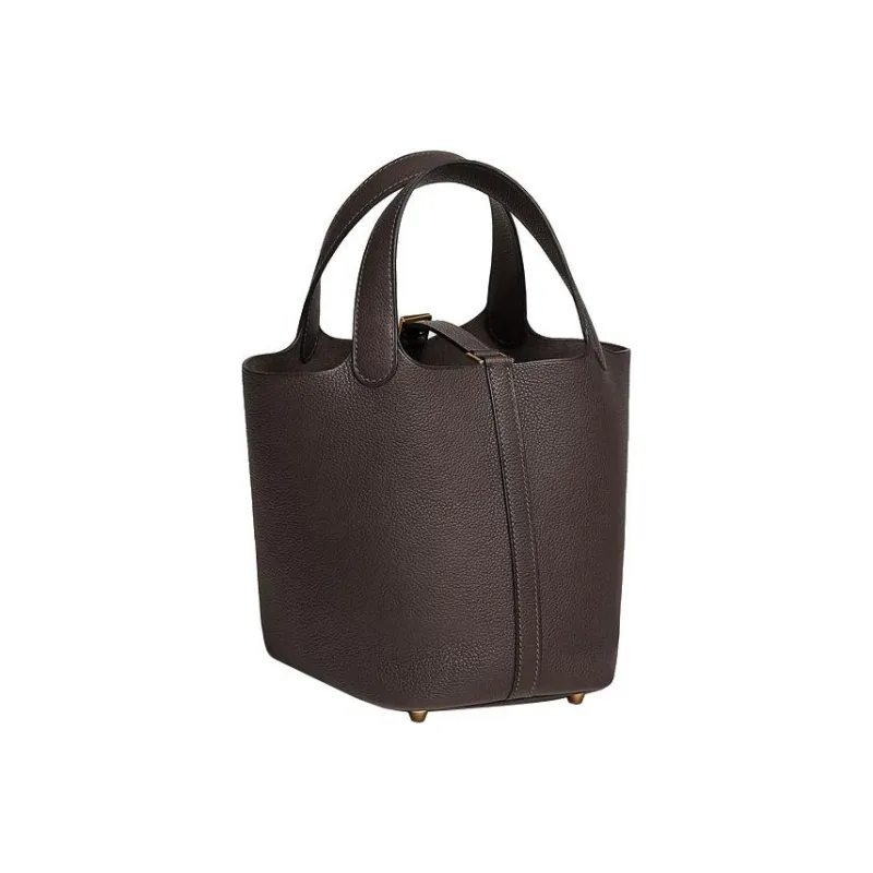 HERMES Picotin Lock Barenia Faubourg Saddle Leather Basket Bag Handbag Bucket Bag 18 Women's Ebony-4