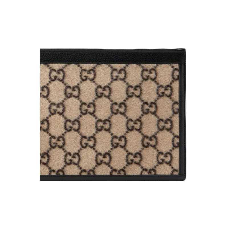GUCCI Wool Patchwork Leather Clutch Regular Unisex Beige/Black-4