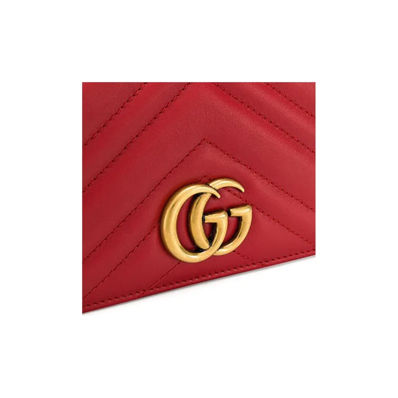 GUCCI GG Marmont Leather Shoulder Bag, Crossbody Bag Mini Women's Red-4