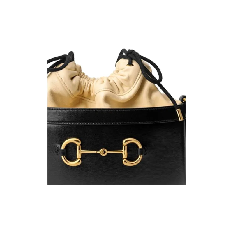 GUCCI Horsebit 1955 Leather Bucket Bags Shoulder Bag Crossbody Bag Women's Black/Beige-7