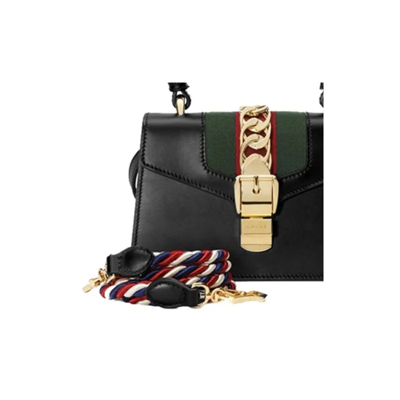 GUCCI Sylvie Leather Handbag, Shoulder Bag, Crossbody Bag Mini Women's Black-8
