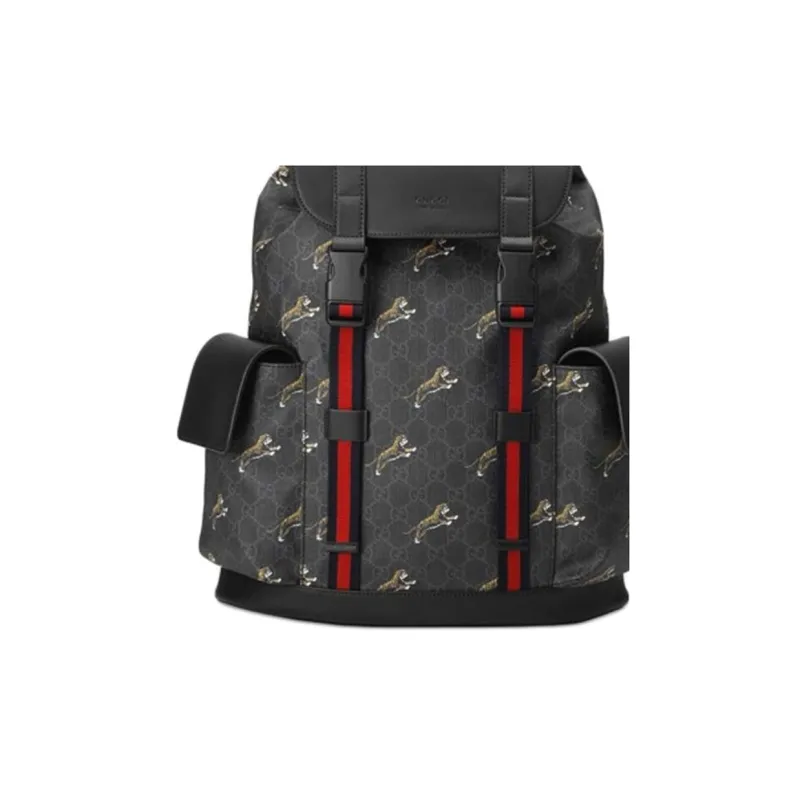 GUCCI Canvas With Leather Backpack Men's Black-7