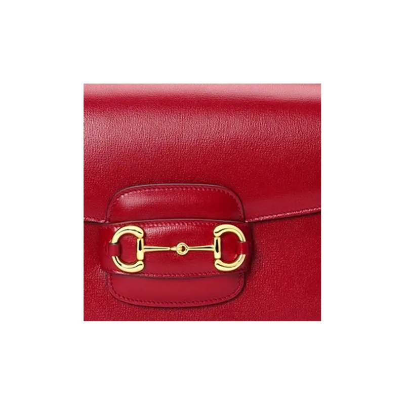 GUCCI Horsebit 1955 Leather Saddle Bag, Shoulder Bag, Crossbody Bag Trumpets Women's Red-7