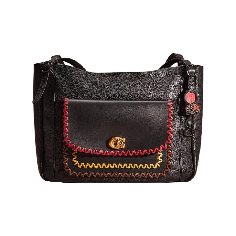 COACH Alana Pebbled Leather Tote Bag Shopping Bag Shoulder Bag Handbag Large Size Women's Black-0
