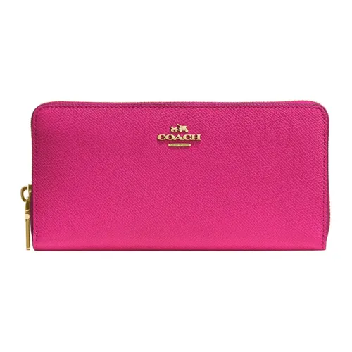 COACH Zip Around Leather Card Holder Wallet Women's Pink