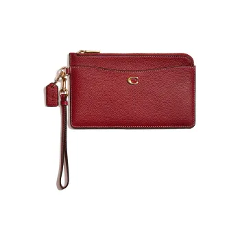COACH Wristlet Pebbled Leather Wrist Bags Clutches Small Size Women's Cherry Red