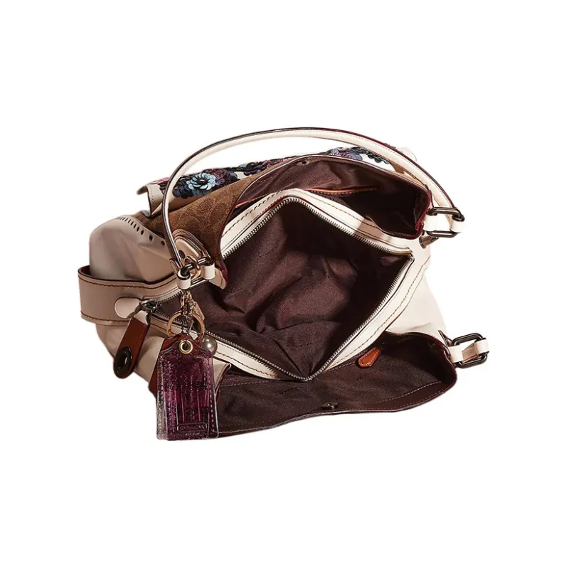 COACH Edie Coated Canvas With Calfskin Detail Handbag, Shoulder Bag Large Size Women's Brown & Blue-2