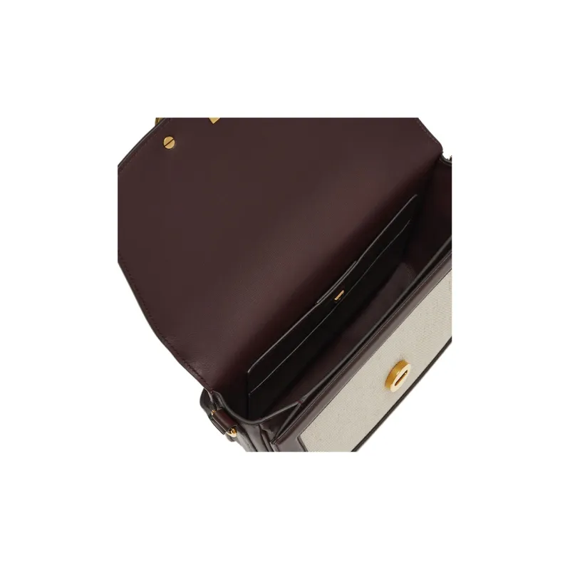 FERRAGAMO Fabric With Cow Leather Crossbody Bag, Shoulder Bag Medium Size Women's Brown/Beige-4