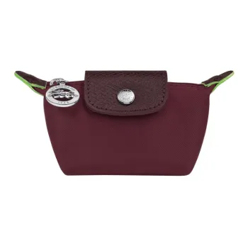 LONGCHAMP Le Pliage Green Leather Paneled Canvas Coin Purse Women's Burgundy