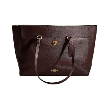 COACH Folio Cross-Stitch Leather Tote Bag Shopping Bag Shoulder Bag Handbag Large Size Women's Ox Blood Red