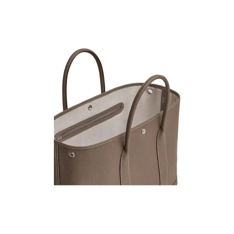 HERMES Negonda Calfskin Garden Bag Handbag Regular Unisex 18 Etoupe Elephant Gray-3