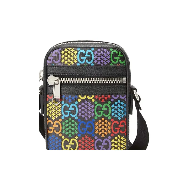 GUCCI Canvas With Leather Camera Bag Shoulder Bag Crossbody Bag Unisex Black & Multicolor-6