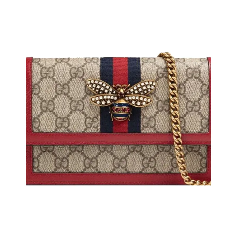 GUCCI Queen Margaret Canvas With Leather Shoulder Bag, Crossbody Bag Mini Women's Ebony/Red-4