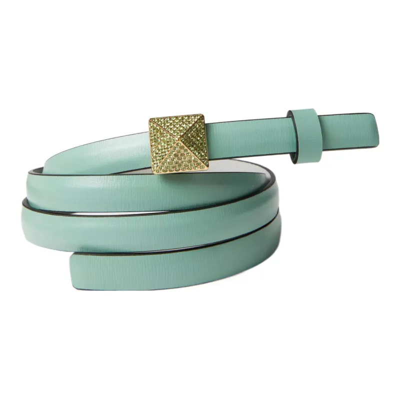 Valentino Cow Leather Leather Belts Women's Green/White Width 1.2cm-1