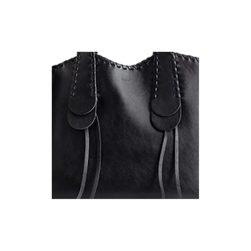Chloe Mony Calfskin Tote Bag, Shopping Bag, Shoulder Bag, Handbag Large Size Women's Black-3