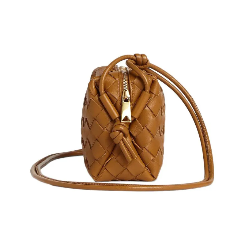 Bottega Veneta Loop Camera Bag Mini Intrecciato Camel-1