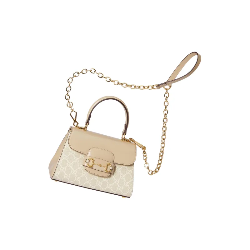 GUCCI Horsebit 1955 Canvas With Leather Shoulder Bag Crossbody Bag Handbag Mini Women's Ecru-5