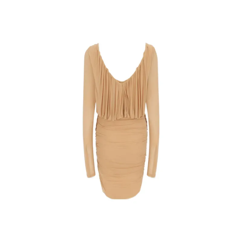 SAINT LAURENT V Neck Draped Long Sleeved Dress-1