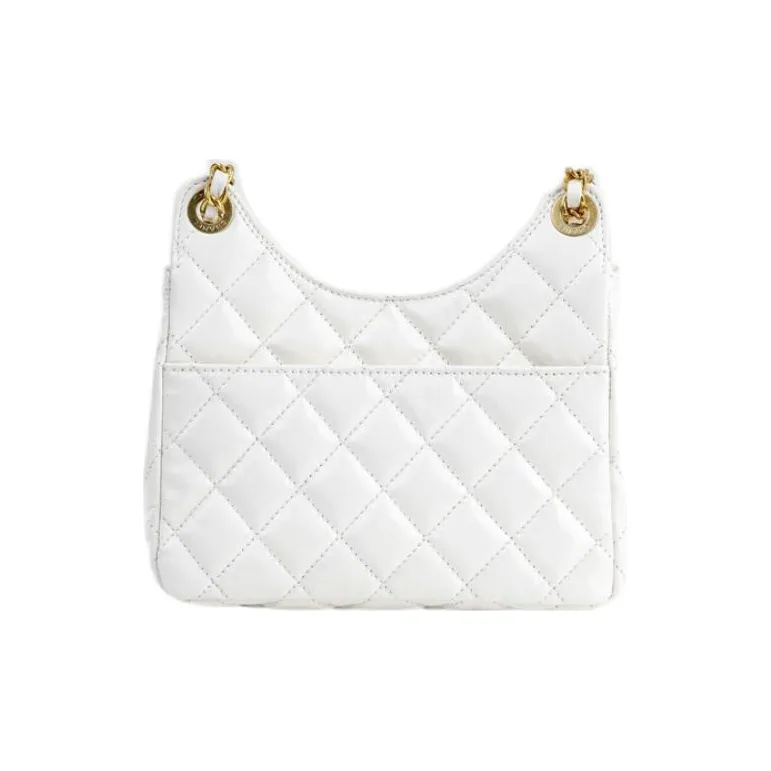 CHANEL HOBO Bright Color Wrinkle Oil Wax Calfskin Hobo Bag, Shoulder Bag, Crossbody Bag Trumpets Women's White-3