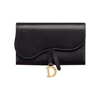 DIOR Saddle Goatskin Wallet Women's Black