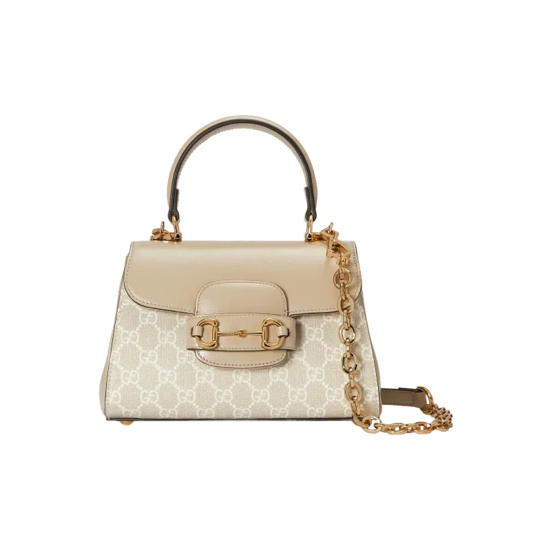 GUCCI Horsebit 1955 Canvas With Leather Shoulder Bag Crossbody Bag Handbag Mini Women's Ecru-1