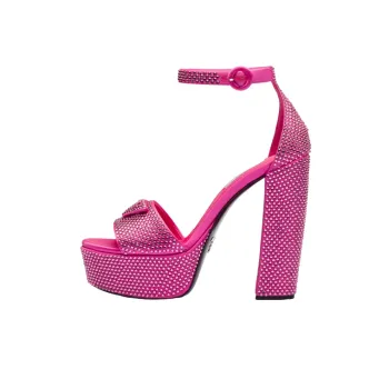 PRADA 135mm Crystal Platform Sandals Begonia Pink Satin Women's