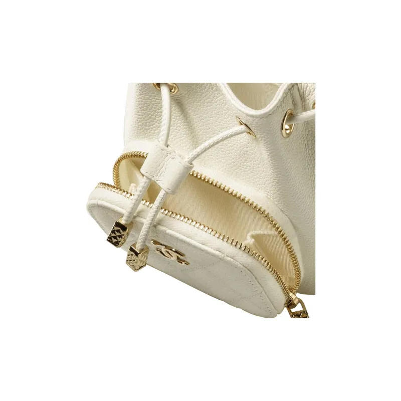 CHANEL Grain Embossed Calfskin Metal Bucket Bag, Shoulder Bag, Crossbody Bag Mini Women's White-4